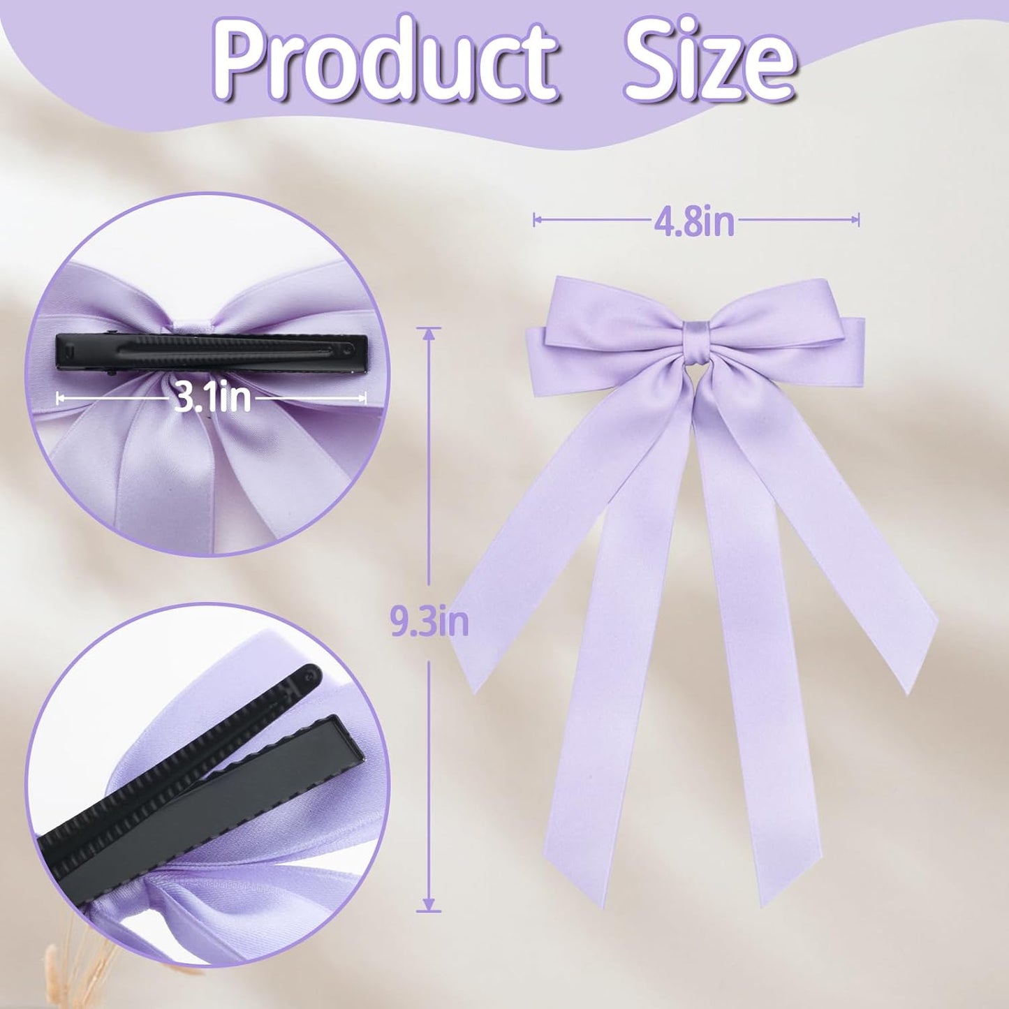 Bow Hair Clips 2PCS Set for Women and Girls - Black White Ribbon Bows for Hair, with Long Tail, Alligator Clip (Purple & Blue)