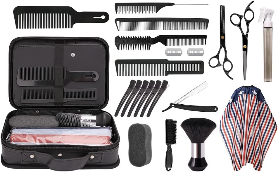 Hair Cutting Kit, 22 Pcs Professional Barber/Hair Salon Tool Set, Barber Bag Includes Hairdressing Scissors Shears, Barber Cape, Combs... Complete Hair Cutting Kit for Barber, Salon, Home Use