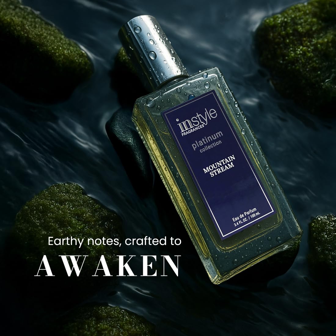 Instyle Fragrances Platinum Collection Mountain Stream, Premium Men’s Eau de Parfum, CLEAN, Vegan, Paraben-Free, Never Tested on Animals, 3.4 Fluid Ounces