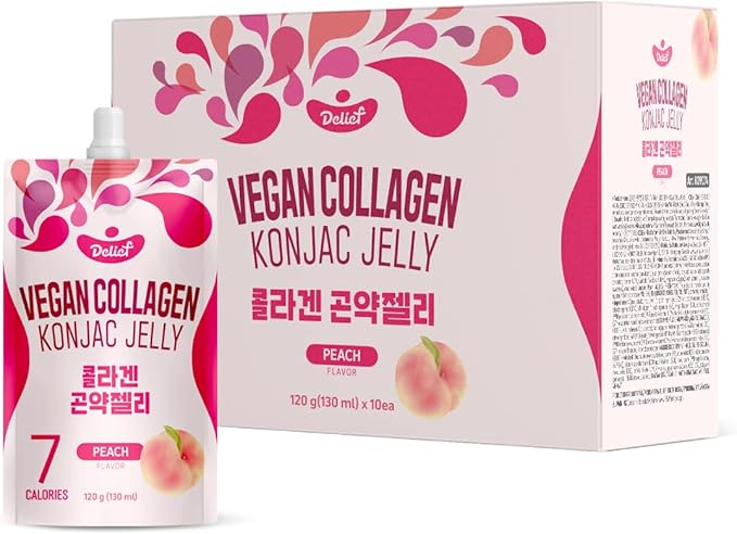 Vegan Collagen Konjac Jelly (Peach Flavor) 120g x 10 Packs – Low-Calorie Fruit Gel Snack, Gluten-Free, Plant-Based, 7 kcal per Pouch