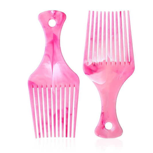 2 PCS Pink Comb, Wide Tooth Hair Picks Comb for Hair Styling, Hanging Pick Combs for Curls Women Men