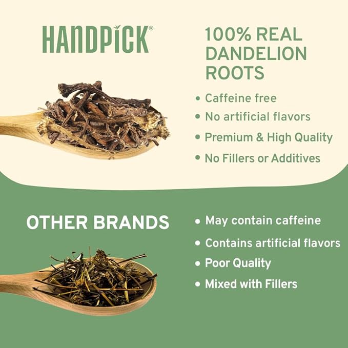 HANDPICK, Dandelion Root & Leaf Tea Bags (100 Herbal Tea Bags) Caffeine-Free Herbal Blend | Eco-Conscious Teabags | Direct from Source
