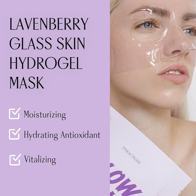 GLOWFLOW Lavenberry Glass Skin Hydrogel Mask (1EA), Nourishing Facial Sheet Mask for Dry Skin, Hydrating and Glowing Skin, Blueberry Extract and Jojoba Oil, Antioxidants