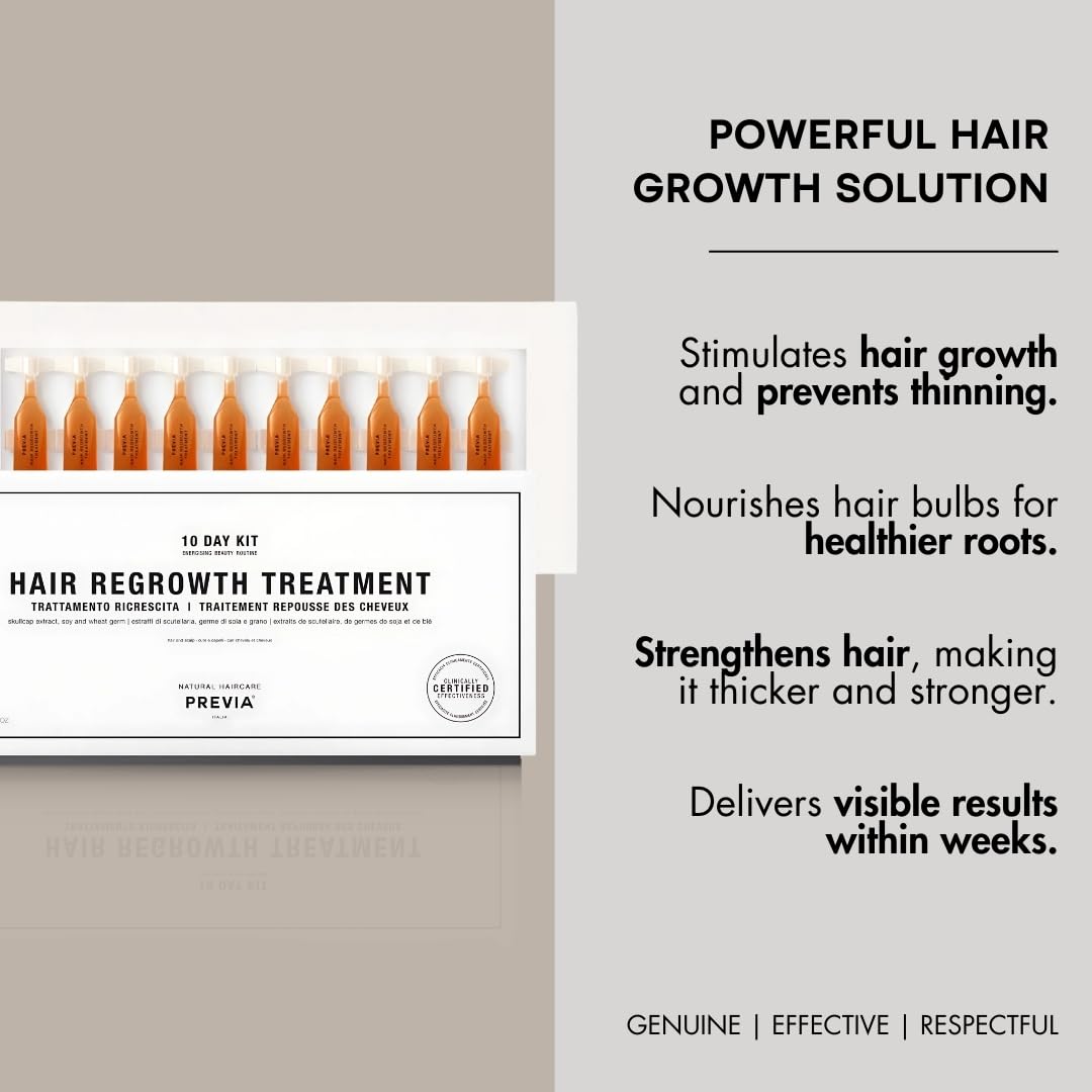 PREVIA Hair Regrowth Treatment | Formulated with Skullcap Extract, Soy & Wheat Germ | Clinically Proven Formula for Thicker & Stronger Hair | Pack of 3 (10x 0.10 Fl Oz)