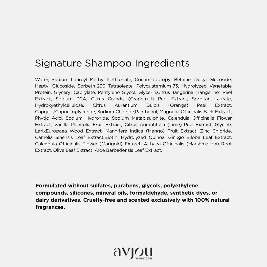 Avjou Researche™ Signature Shampoo – Supports the Look of Healthy, Fuller Hair – Vegan, Color & Keratin Safe, Cruelty-Free, Hydrates & Nourishes with Coconut Oil – Designed for All Hair Types, 8 oz