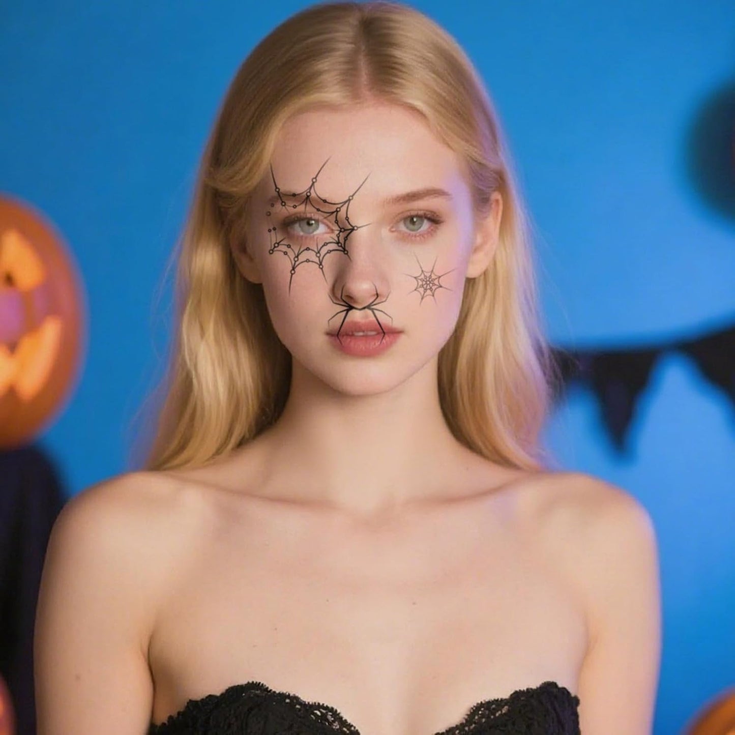 Halloween Temporary Face Tattoos, Temporary Tattoos Stickers,Temporary Makeup Tattoos with Spiderweb & Spider Design, Face Tattoo Sticker Art for Halloween, Adults, Kids 8Pcs