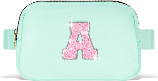 Fanny Pack Belt Bag Crossbody Bags with Initials Letter Patch Trendy Stuff for Teens Cute Stuff Birthday Gifts for Teenager Girls | Light Green,Initial A