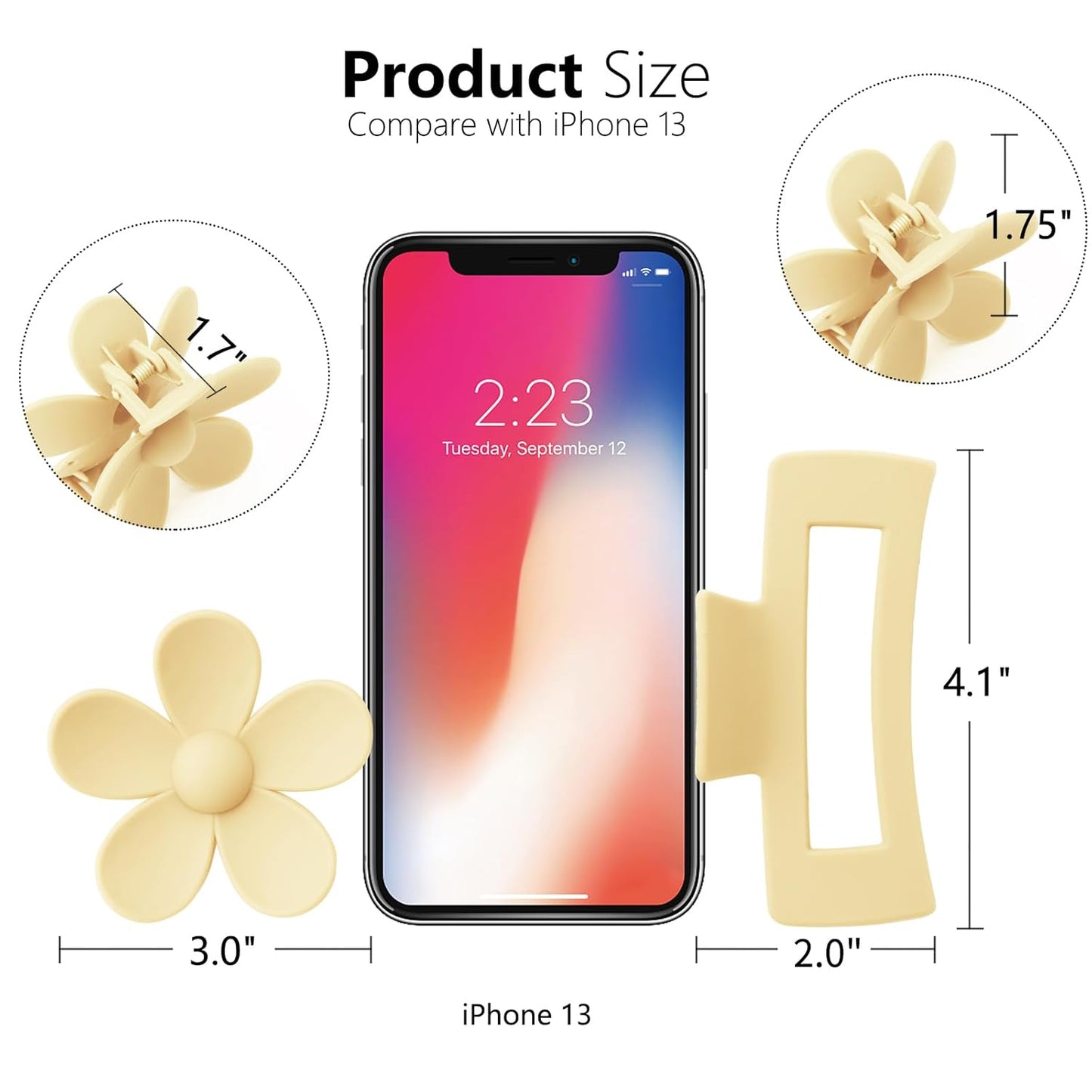 6 Pack Large Claw Clips for Women, Square & Flower Hair Clips for Thick Hair, Matte pink & purple Colors