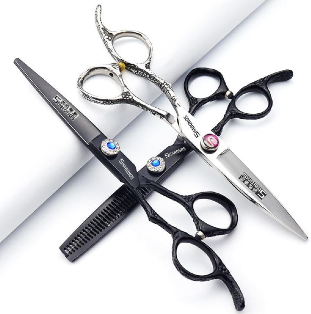 Hairdresser Professional Left-Handed Scissors Set - 6.0 Inch Hair Sparse Scissors - 440C (3pc-A)