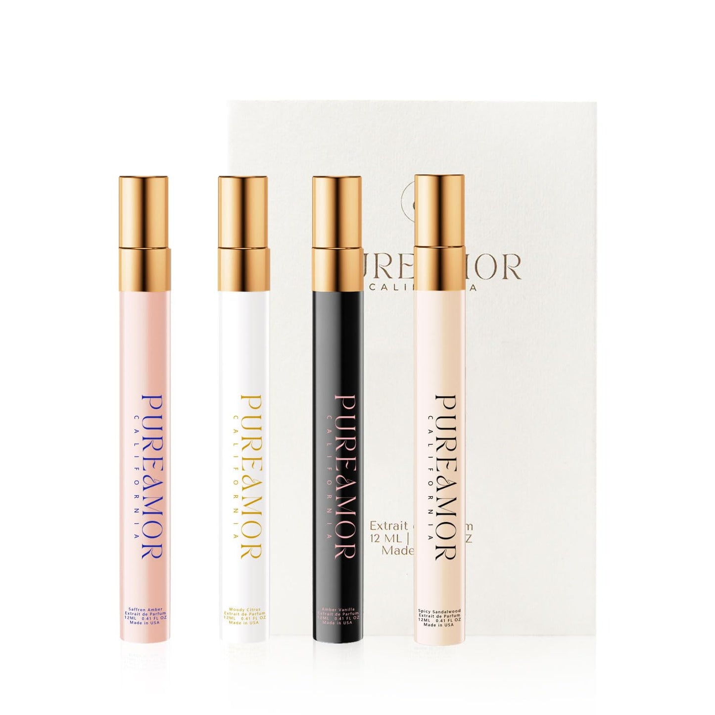 Pheromones Perfumes for Women, Long Lasting 4-pack Perfume Set, Amber Vanilla, Saffron Amber, Woody Citrus, Spicy Sandalwood, 1.64fl. Advanced Travel Cologne Spray for Men & Women