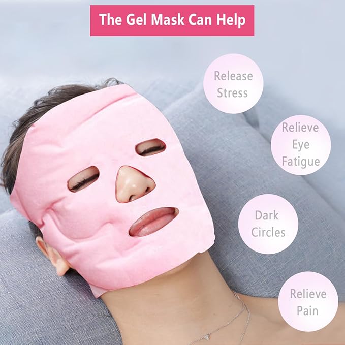 Ice Face Eye Mask for Cold Hot Compress Therapy, Gel Cooling Heat Facial Eye Mask Pack Reusable with Acupoint Massage & Tourmaline Powder for Skin Firming, Puffy Dark Circles Bags Eyes, Relief Pain