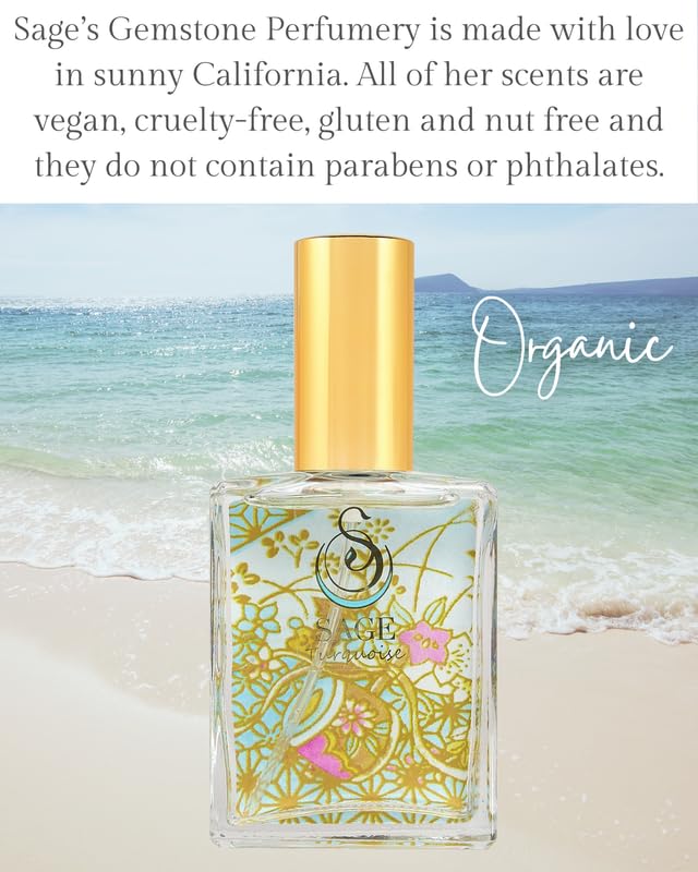 Turquoise Organic Perfume Spray by Sage- 2 oz, Vegan & Cruelty-Free, Marine Scent, Waterflower Musk, Blue Chamomile, Grapefruit - Made in USA
