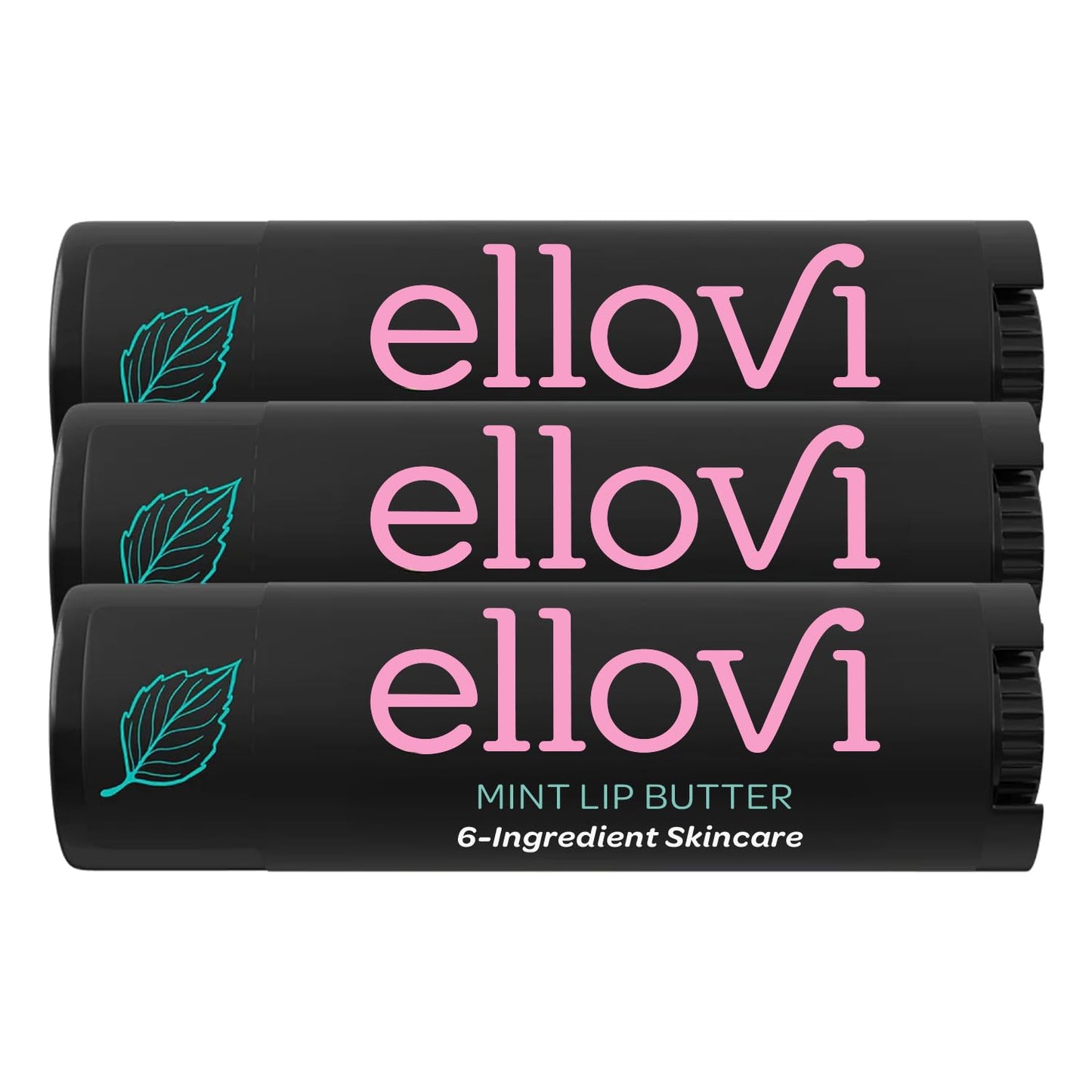 Ellovi Natural Lip Butter Lip Balm - Mint - Pure Enough to Eat - Made With Just 6 Vegan Ingredients - Moisturizing Lip Care for All Day Hydration (3-Pack)
