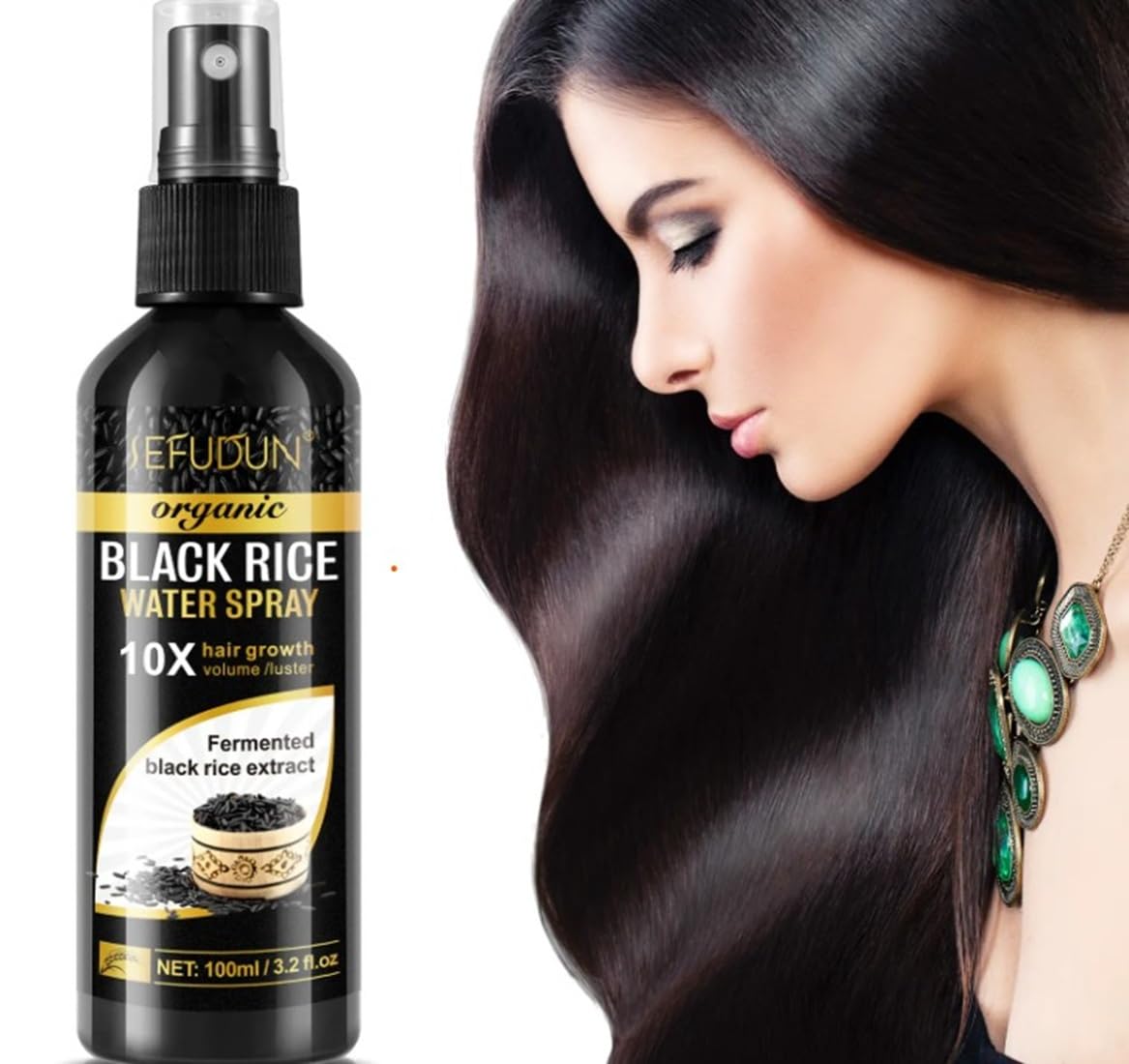 Organic Black Rice Water Spray for Hair Growth, with Castor Oil & Ginger Root Extract for Thicker, Fuller Hair, Helps in Hair Loss and helps Repair Damage 100ml/3.2 fl. Oz (1 PC) - ActivePur