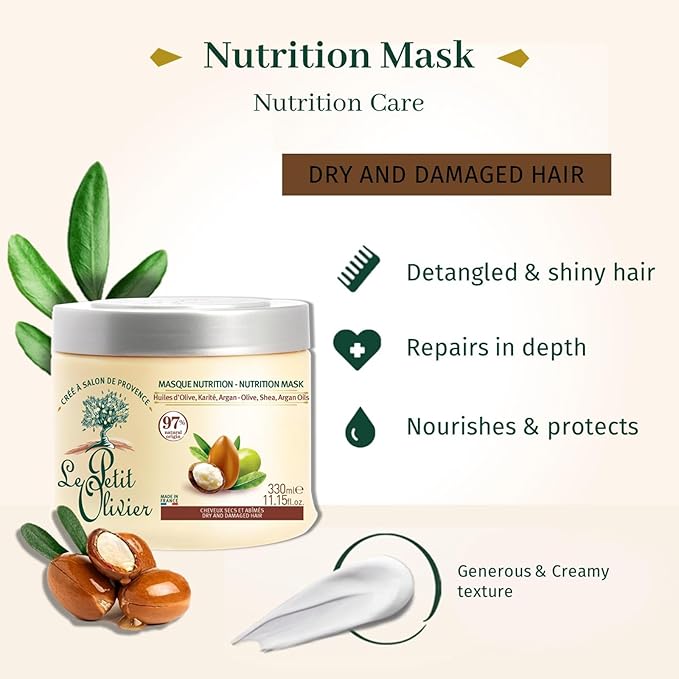 Nutrition Mask for Dry and Damaged Hair, 11.15 oz - Hair Moisturizer - Rich in Olive, Shea, Argan Oils - Paraben, Sulfate-Free - Natural Ingredients - 1 Minute Efficiency - Hair Mask