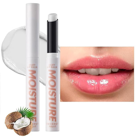 2 in 1 Moisturizing Tinted Lip Gloss Lip Balm Hydrating Glossy Hypoallergenic Natural Women Girls Teens Students Long Lasting Dry Lip Care Coconut # 04