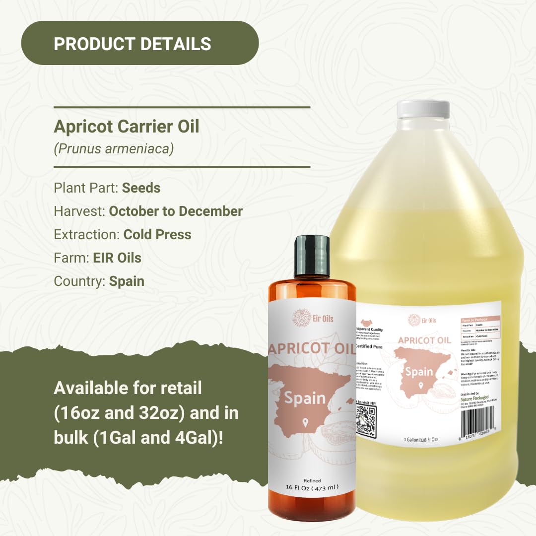 Apricot Kernel Oil - Direct from Spain and Turkey - 100% Pure Carrier Oil for Hair, Face, and Skin - Cold-Pressed Carrier Oils (1 Gallon)