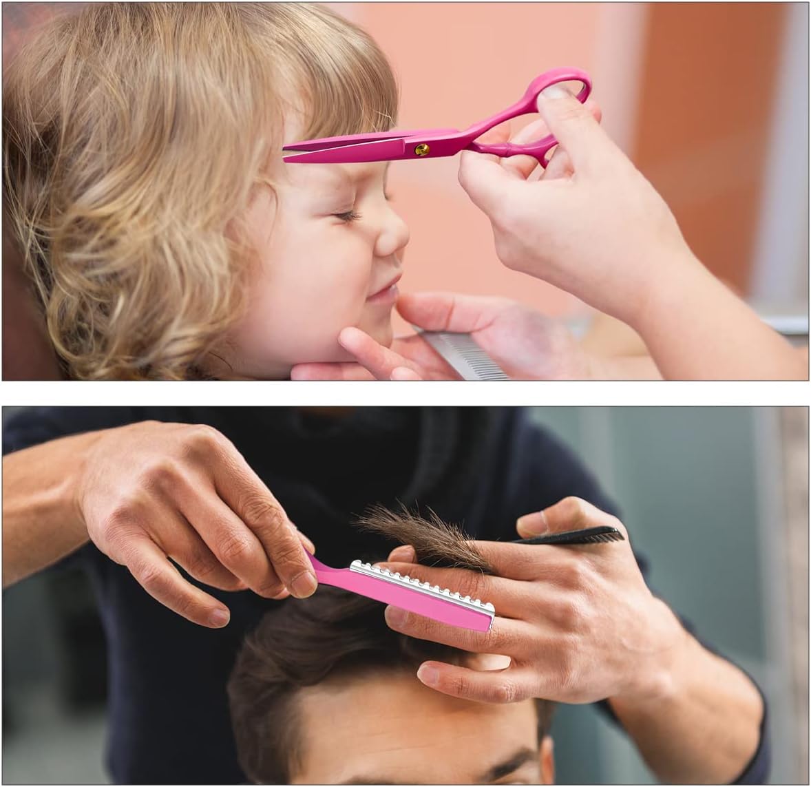 Professional Hair Cutting Scissors Sets Stainless Steel Barber Hairdressing Scissors Multifunctional Salon Thinning Scissors Straight Shears Tools for Men Women Home Use (Pink)