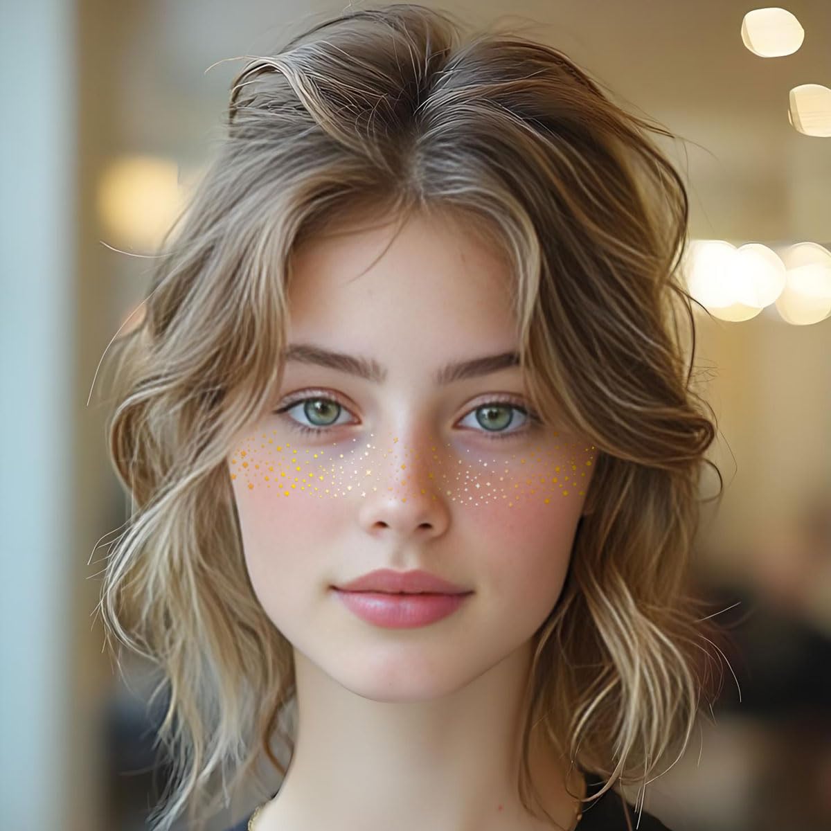 Gold Glitter Freckles Face Tattoo - Face Glitter Makeup Speckles - Women Face Sparkle Freckles Patches for Halloween Makeup Prom - Carnival Party