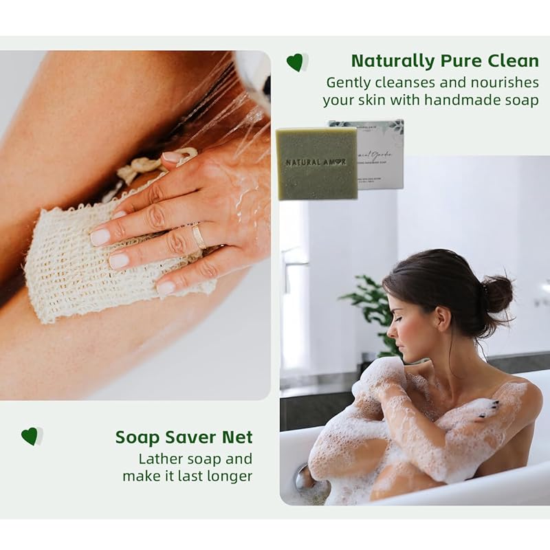 Natural Amor Green Spa Gift Set for Women, Peppermint Forest Bath Gift for her,5pc Bath & Body Gift Including Soap Bar, Candle, Bath Bomb