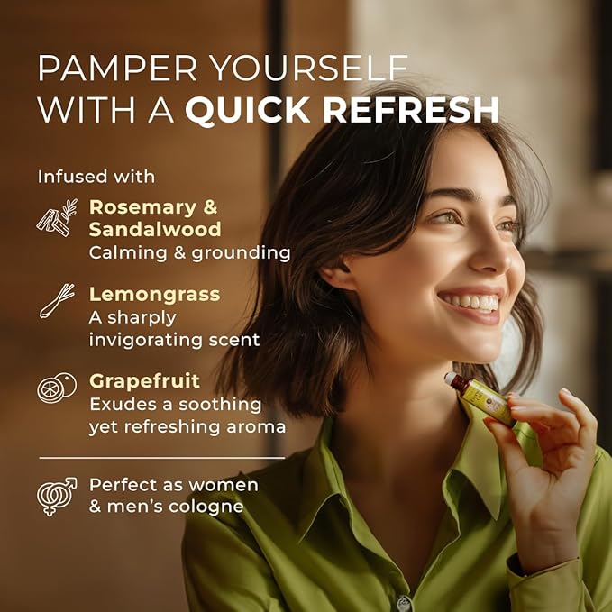 Gya Labs Brain Booster Essential Oil Roll on - Refreshing Brain Essential Oils Roller, 100% Pure Natural, Blend with Rosemary, Sandalwood, Lemongrass & Grapefruit, Travel Size (0.34 Fl Oz)