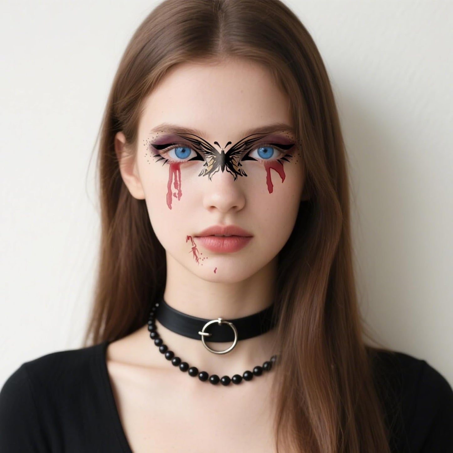 Halloween Face Tattoo, Face Temporary Tattoos with Butterfly & Blood Tears Design, Face Temporary Tattoo Sticker, Halloween Makeup Tattoo Stickers for Adults Halloween Stage Masquerade Party 8Pcs