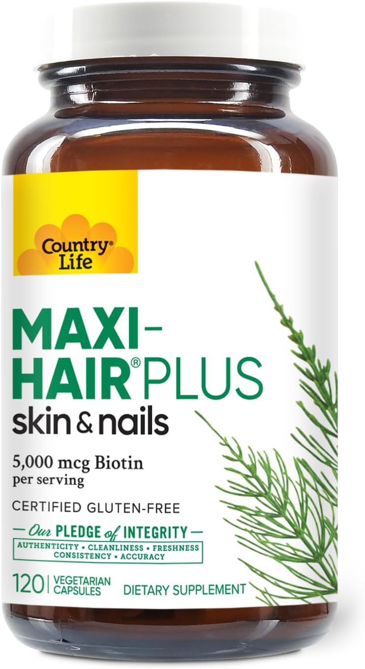 Country Life, Maxi-Hair Plus Biotin, Supports Healthy Hair, Skin and Nails, Daily Supplement, 120 ct