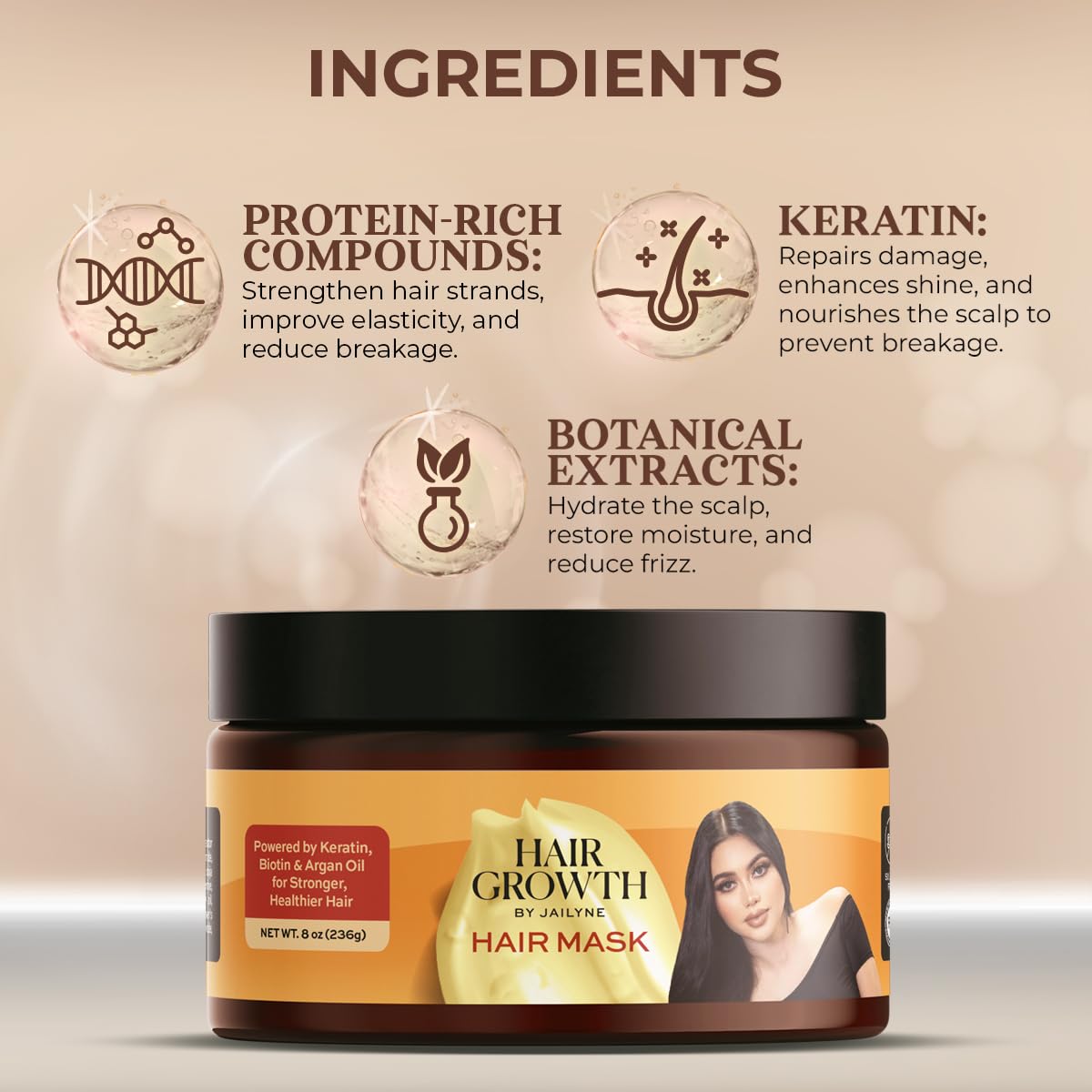 Hair Growth Repair Mask by Jailyne Ojeda – Protein-Enriched Deep Conditioning Treatment – Strengthens, Restores & Nourishes Damaged Hair – Sulfate-Free & Paraben-Free – Made in USA