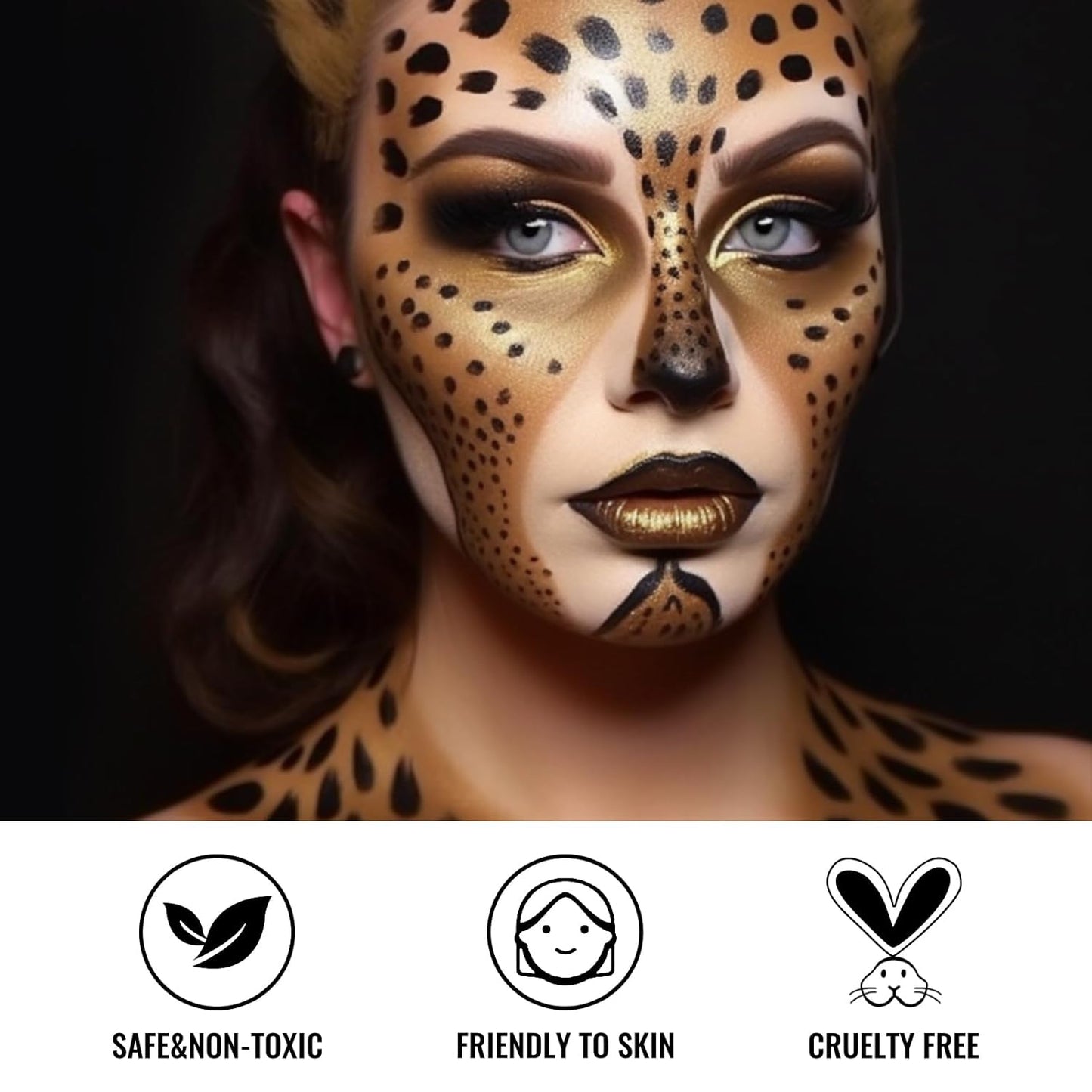 Black White Metallic Brown Face Paint+3PC Sponge+Brush Body Paint Set,Colored Eye Black for Baseball Softball Sport Games,Leopard,Cat Face Painting for Halloween,Cosplay,Costume,Theme Parties