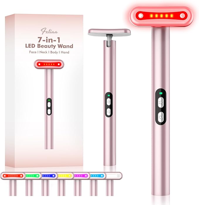 Red-Light-Therapy-Wand, 7 Colors LED Facial Light Therapy Wand for Face and Neck Rejuvenation, Face Massager Eye Beauty Tool at Home