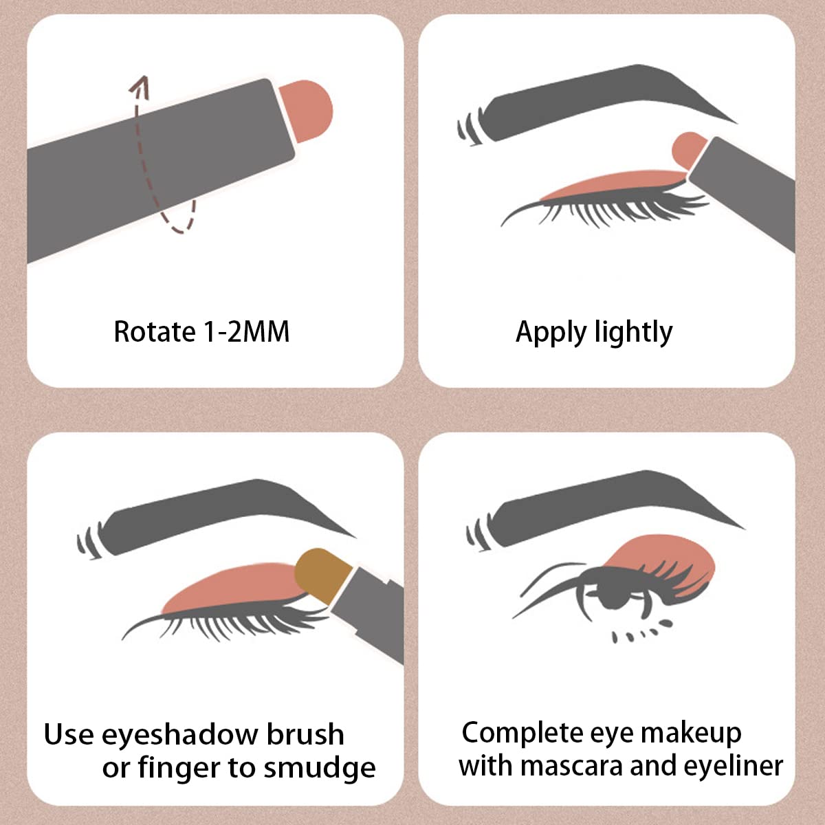 MEICOLY 6 Pcs Eyeshadow Stick Set, Brown Champagne Gold Black Shimmer Crayon, Pro Shiny Bright Starter Rotating Eyeshadow Sticks