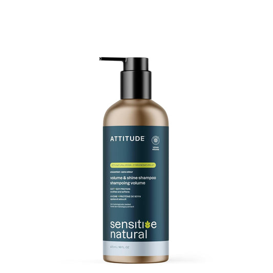 ATTITUDE Volume and Shine Hair Shampoo for Sensitive Dry Scalp, EWG Verified, Soothing Oat, Thin Hair, Naturally Derived Ingredients, Vegan Plant-Based, Unscented, Refillable Aluminum Bottle, 16 Fl Oz