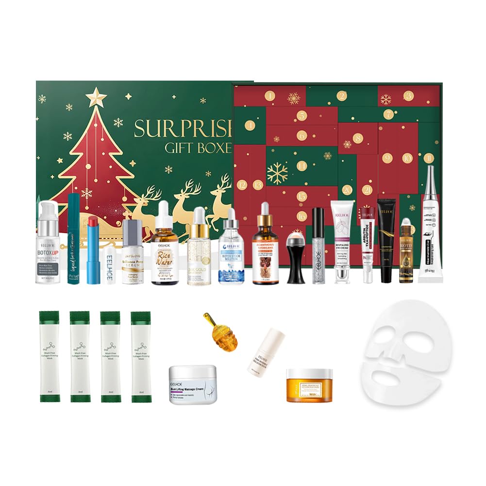 Makeup Advent Calendar 2025 for Women,24 Days Christmas Gift Makeup Sets with Lip Gloss,Body Lotion,Face Cream for Moisturizing,Even Skin Tone and Increase Skin Elasticity,Xmas Skincare Gift