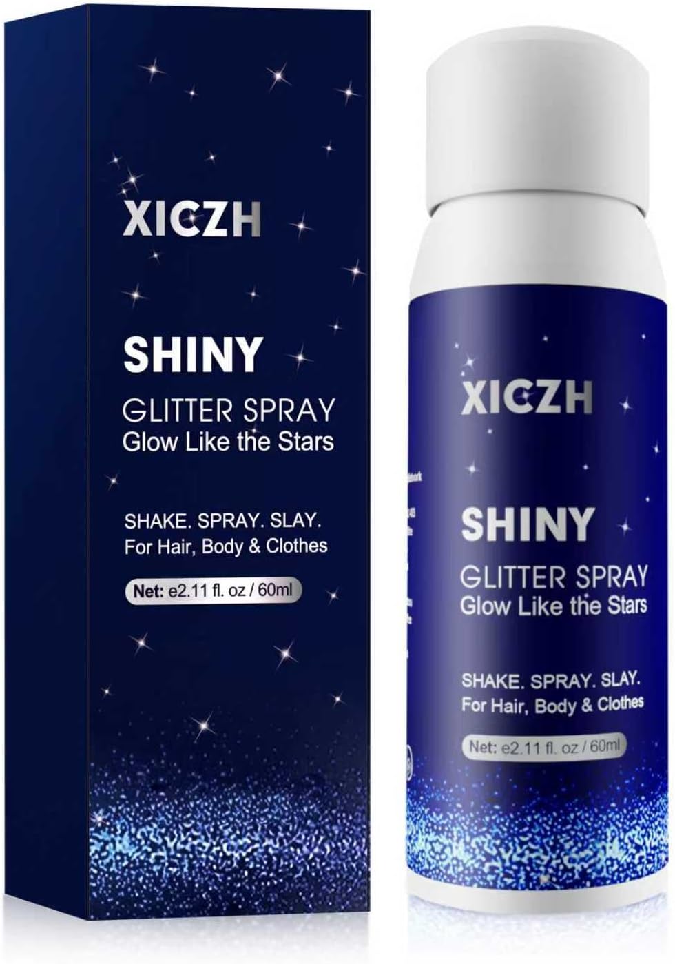 Body Glitter Spray, Glitter Spray for Hair Clothes and Body, Holographic Silver Glitter Hairspray for Grils – Festival, Rave, Prom, Stage, Nightclub, Cosplay Party Makeup 60ML