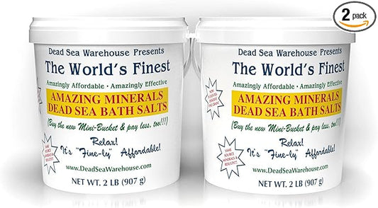 Dead Sea Warehouse – Amazing Minerals Dead Sea Bath Salts – 2lbs – High Mineral Content – Moisturize & Soothe – Natural Muscle Tension – 2-Pack