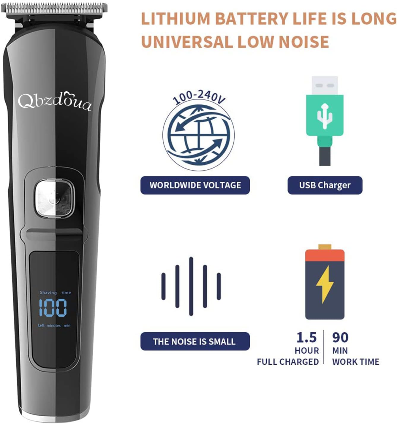 Mens Hair Clipper Beard Trimmer Cordless Mens Grooming Kit Trimmer for Beard Head Face and Body Waterproof IPX7 LED Power Display