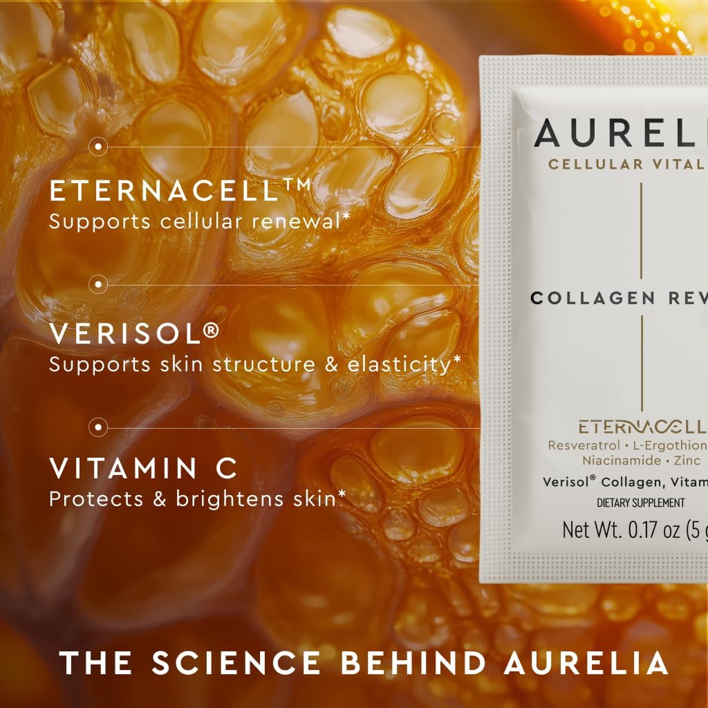 AURELIA Collagen Revive | Advanced Cellular Anti-Aging Supplement | Help Reduce Fine Lines & Wrinkles | with Zinc, Resveratrol, Niacinamide, Ergothioneine & Vitamin C