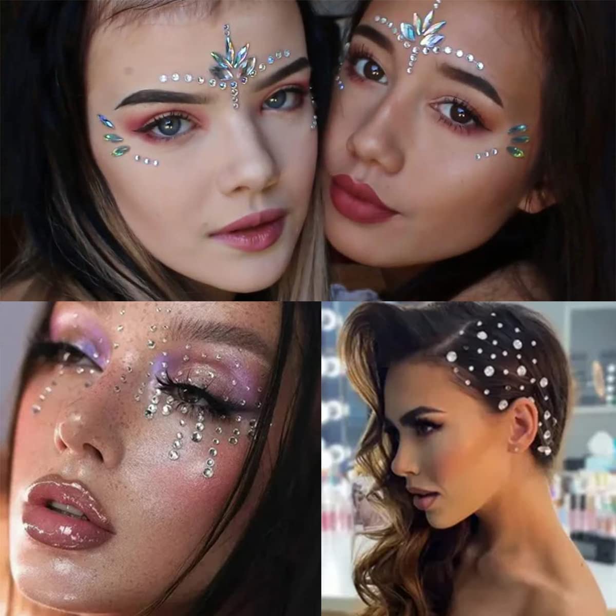 12 Sheets Self Adhesive Rhinestones for Makeup Eyes Face Jewels Gems Face Gems Stick on Rave Festival Accessories Costume For Women Bling Hair Rhinestone Stickers