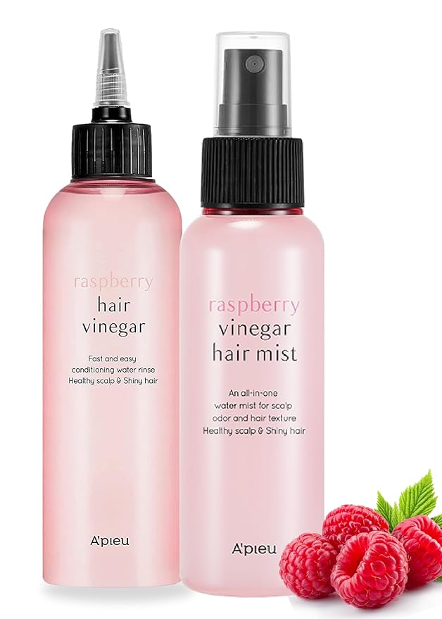A'PIEU Raspberry Vinegar Hair Care Bundle - Vinegar Rinse 6.76 Fl oz & Mist 3.55 fl oz | Scalp Treatment, pH Balance, Frizz Control | Clarifying, Nourishing, Refreshing