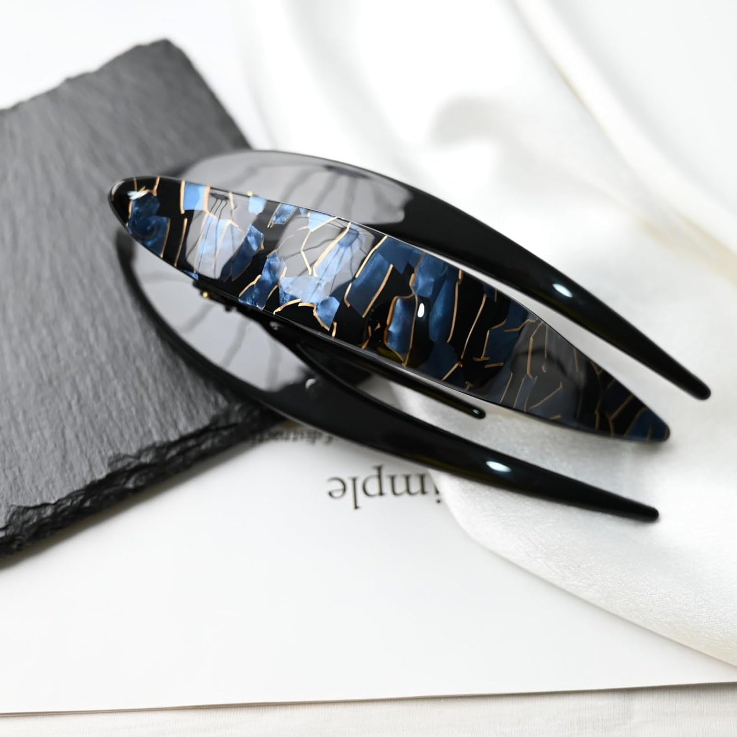 Handmade Celluloid French Design Tortoise Shell Barrettes Side-slide Opening Duck Luxury Fashion Accessories Hair Clip Claw for Women (marbleblue)