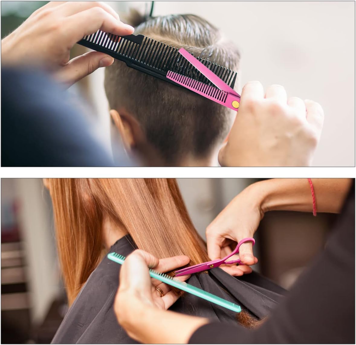 Professional Hair Cutting Scissors Sets Stainless Steel Barber Hairdressing Scissors Multifunctional Salon Thinning Scissors Straight Shears Tools for Men Women Home Use (Pink)