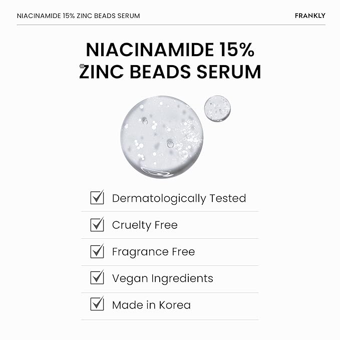 FRANKLY Niacinamide 15% & Zinc Beads Serum Jumbo: Acne & Dark Spots Care, Oil Control, Even Skin Texture & Glow | Vegan & Cruelty-Free | Non-Comedogenic All skin types Korean Skincare | 2.02 fl.oz