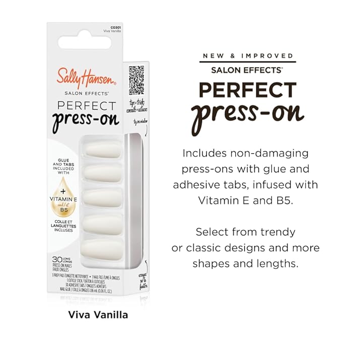 Sally Hansen Instant Cuticle Remover and Salon Effects Perfect Press-On Nails in 30 Designs with Nail Glue