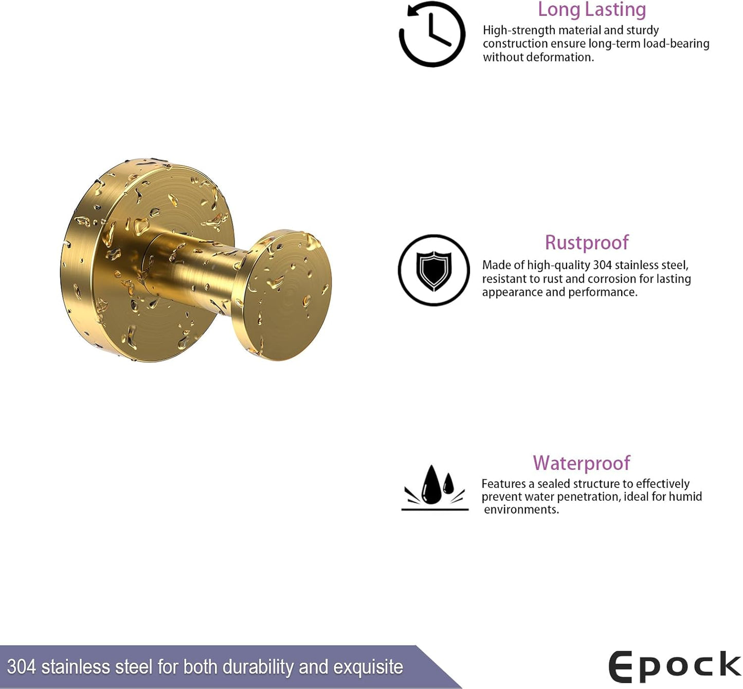 Epock Towel Hooks for Bathrooms Set of 3, Screw-in Stainless Steel Robe Coat Clothes Hook Bathroom & Kitchen Round Style Wall Hooks Rustproof-Blushed Gold