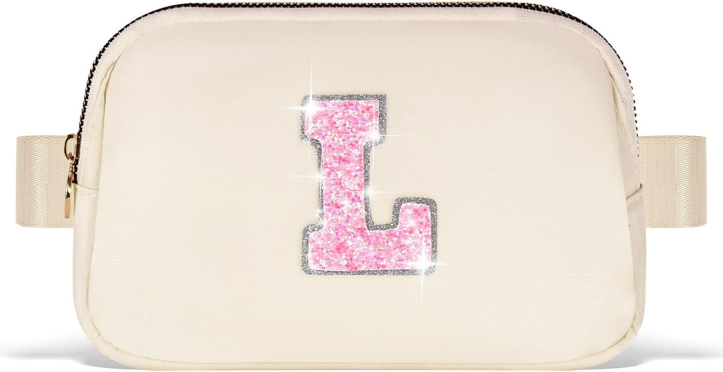 Fanny Pack Belt Bag Crossbody Bags with Initials Letter Patch Trendy Stuff for Teens Cute Stuff Birthday Gifts for Teenager Girls | Khaki,Initial L