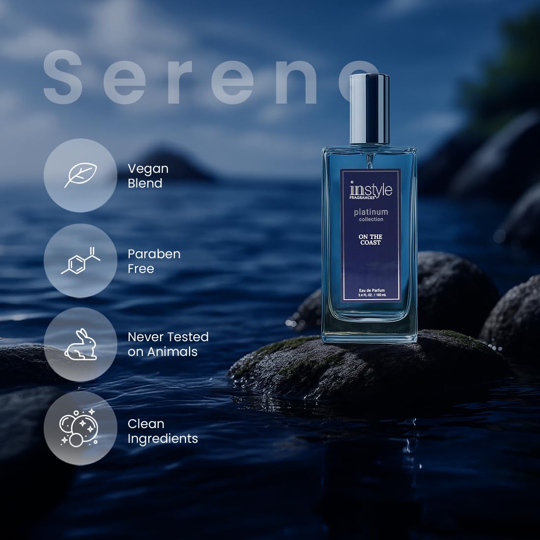 Instyle Fragrances Platinum Collection On the Coast, Premium Unisex Eau de Parfum, CLEAN, Vegan, Paraben-Free, Never Tested on Animals, 3.4 Fluid Ounces