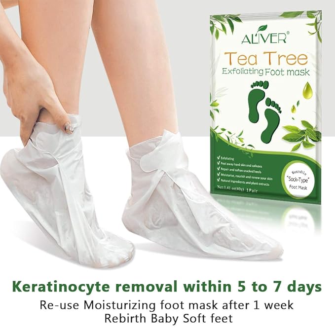 Foot Peel Mask 3 Pack， Exfoliator Peel Off Calluses Dead Skin Callus Remover，Soft Smooth Touch Feet-Men Women (Tea Tree)