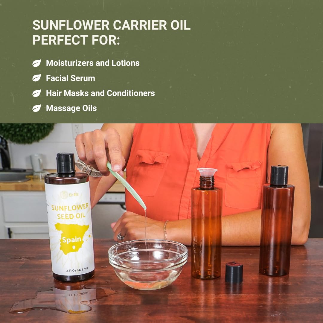 Nature Packaged Sunflower Carrier Oil (16oz) - Direct from EIR Oils' Farmland in the Sunny Fields of Spain - 100% Pure Carrier Oil for Hair, Face, and Skin