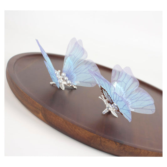 Blue Butterfly Medium Hair Clips Set - 2 Pcs with Dangling Wings - Beautiful Butterfly Hair Accessories for Girls & Women