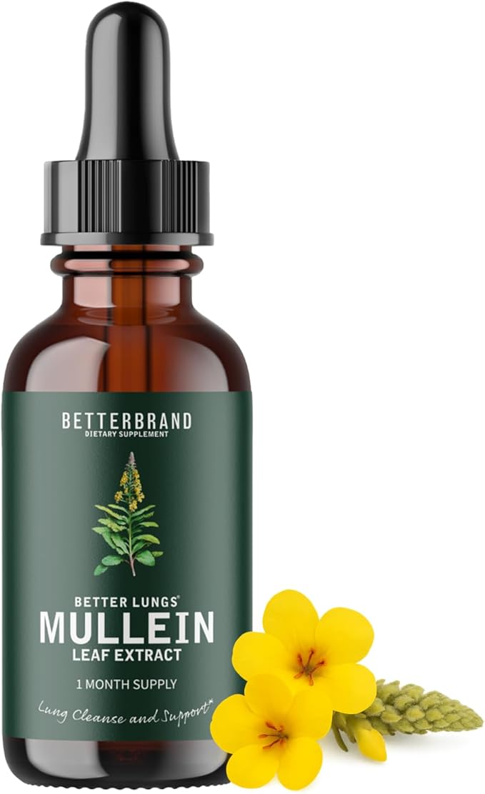 Betterbrand BetterLungs Mullein Leaf Extract - Supports Respiratory Wellness and Overall Lung Health - Natural Supplement, Tincture Drops | Non-GMO, Vegetarian | 1 Month Supply